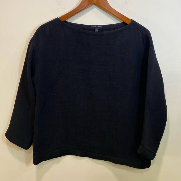 Eileen Fisher Black XS/TP Textured  Minimalist Silk blend Top 3/4  Oversized - Picture 1 of 8